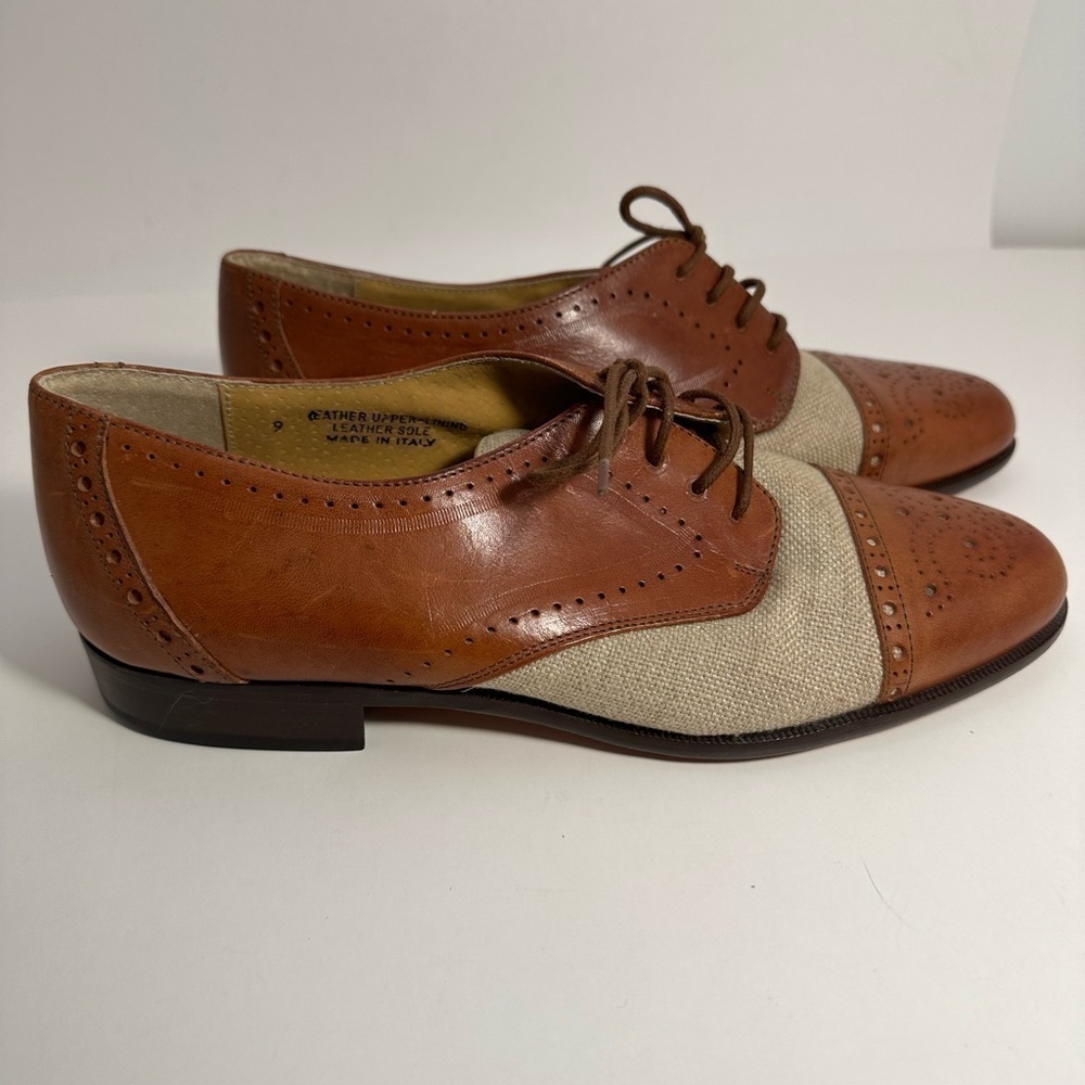 TOSI Thirty Five 35 Made In Italy Leather Fabric Brown Tan Oxford Derby Shoes 9 - Picture 5 of 11
